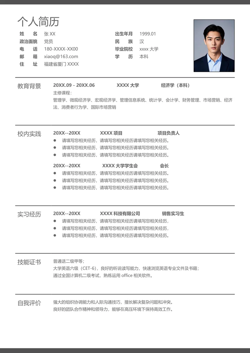 国际经济与贸易专业简历
