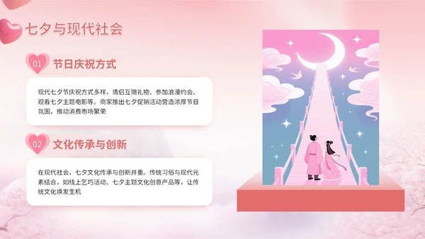 粉色浪漫插画风七夕文化宣传PPT模板