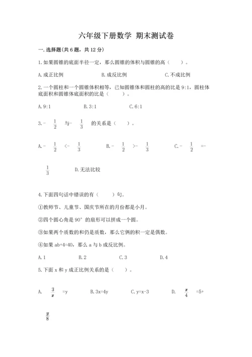 六年级下册数学 期末测试卷含完整答案【名师系列】.docx