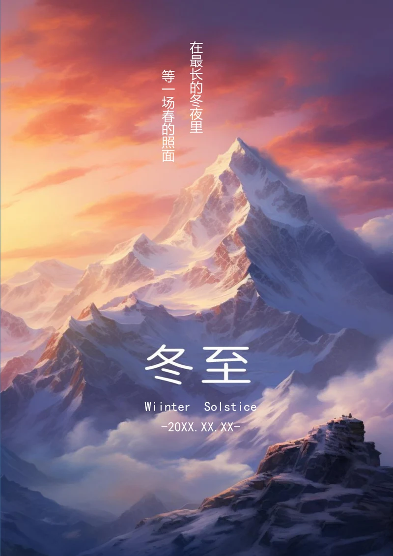 夕阳下的雪山背景冬至海报