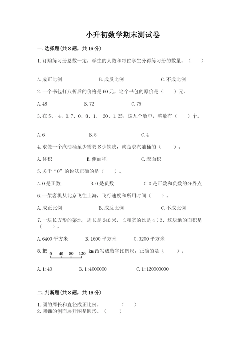 小升初数学期末测试卷（综合题）.docx