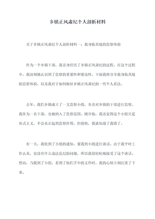 乡镇正风肃纪个人剖析材料