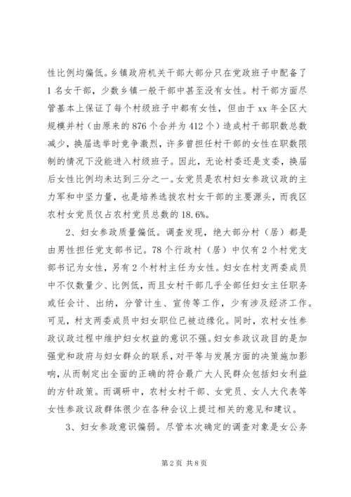 全区妇女参政议政工作情况调研报告.docx