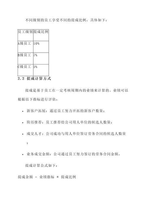 劳务中介公司提成方案