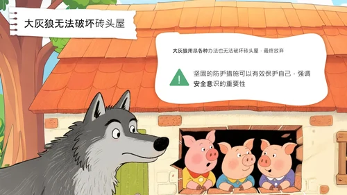 绿色卡通风三只小猪安全意识培养PPT