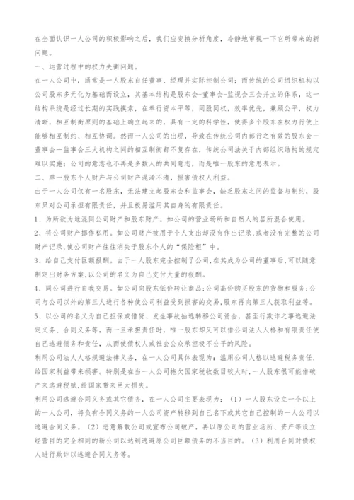 浅谈一人公司存在问题及对策.docx