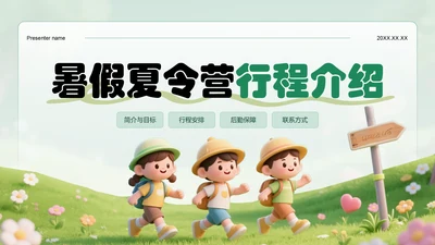 绿色3D风暑假夏令营行程介绍PPT模板