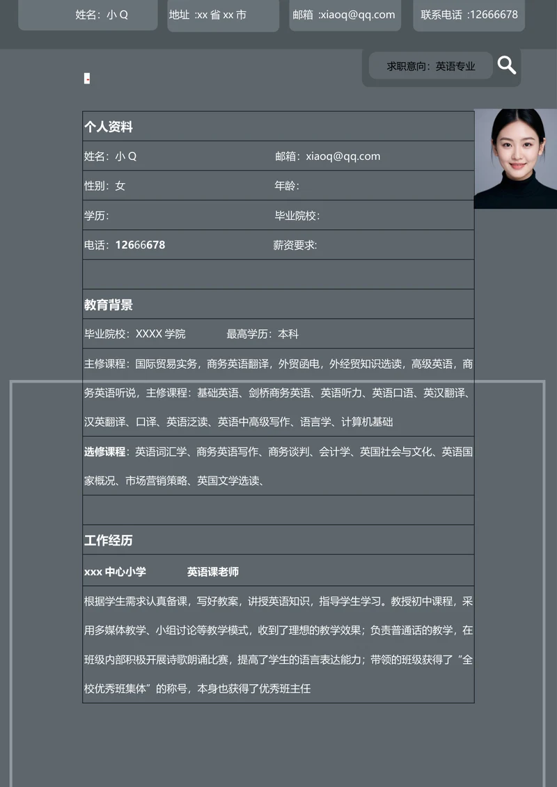 英语专业类岗位简历