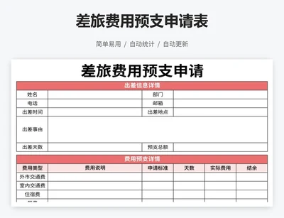 差旅费用预支申请表