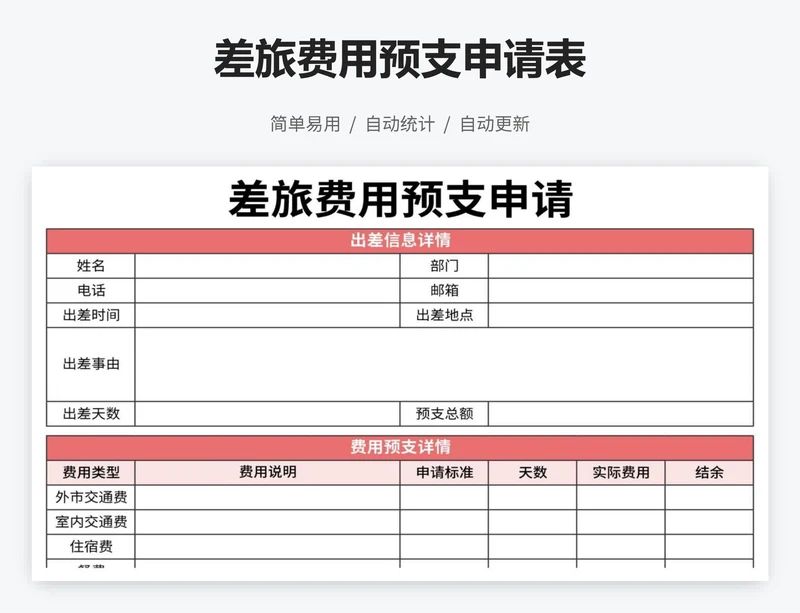 差旅费用预支申请表