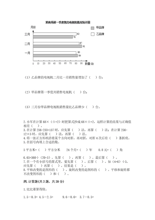 小学四年级下册数学期末测试卷附参考答案（轻巧夺冠）