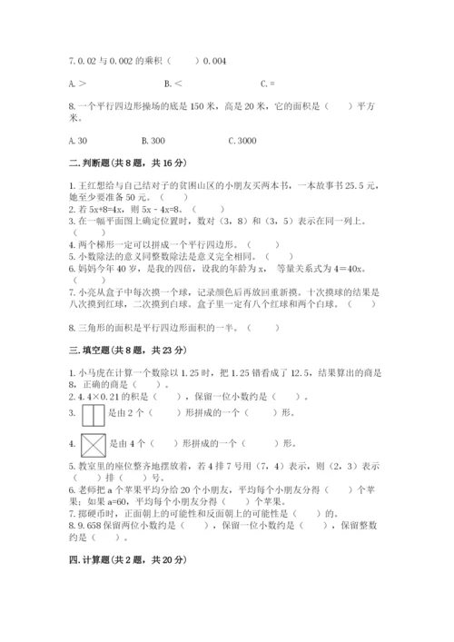 2022人教版五年级上册数学期末测试卷（各地真题）word版.docx