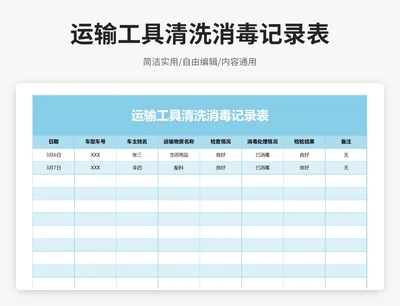 简约风运输工具清洗消毒记录表