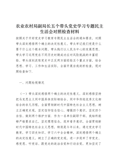 农业农村局副局长五个带头党史学习专题民主生活会对照检查材料.docx