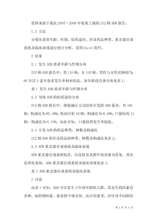 212例药品不良反应报告分析.docx