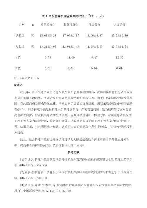 护理干预对创伤性骨折术后卧床患者静脉血栓形成率影响分析.docx