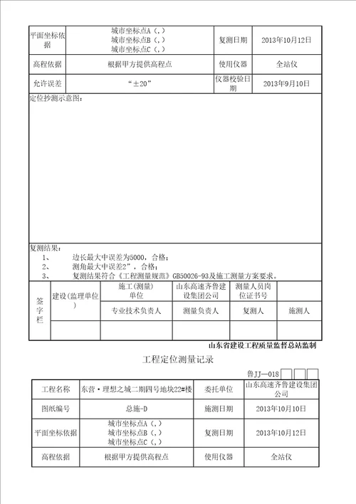 工程定位测量记录汇总