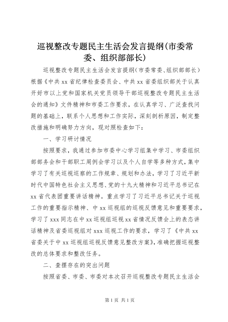 巡视整改专题民主生活会发言提纲(市委常委、组织部部长).docx