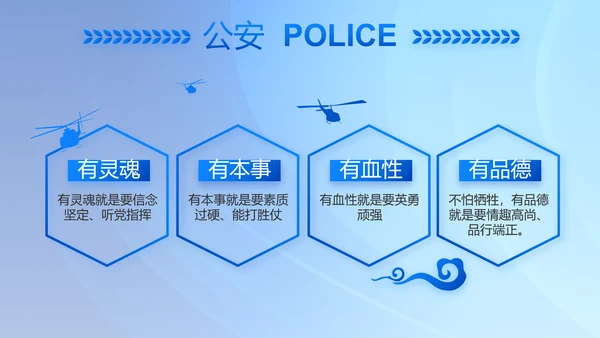 蓝色大气公安警察主题年年终总结PPT