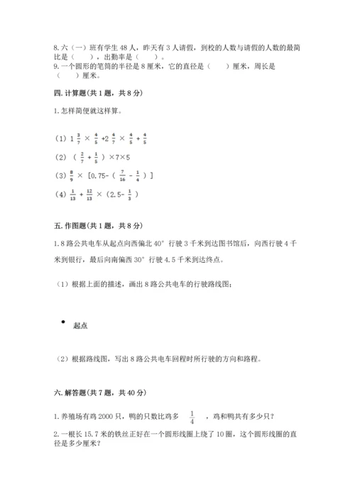 小学六年级上册数学期末测试卷含答案（达标题）.docx