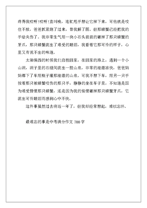 2022年最难忘的事是中考满分作文700字