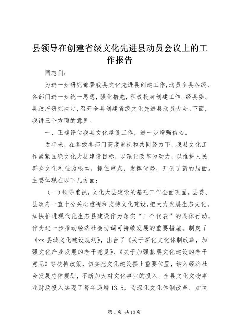 县领导在创建省级文化先进县动员会议上的工作报告.docx