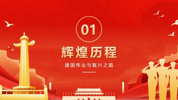 红色渐变喜庆党政风国庆节主题PPT模板