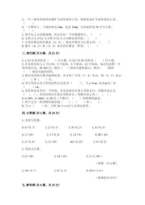 小学五年级上册数学期末考试试卷及参考答案【综合卷】.docx