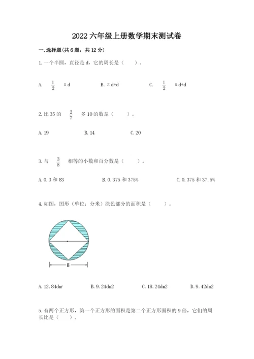 2022六年级上册数学期末测试卷（夺冠系列）word版.docx