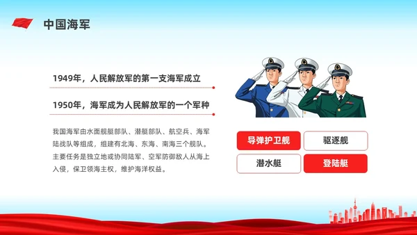 红色水彩清新小学生国防教育主题班会PPT国防教育日