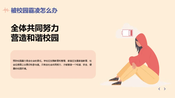 紫黄色插画风抵制校园霸凌主题班会PPT模板