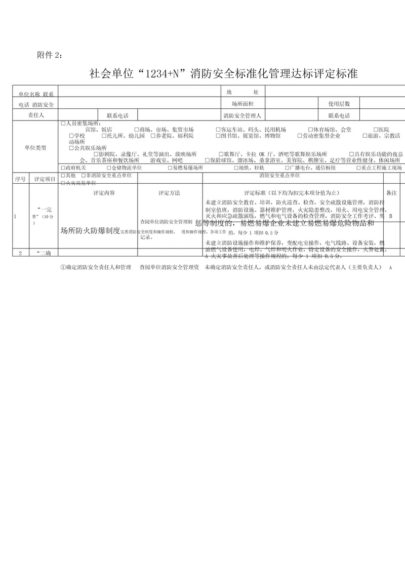 社会单位1234N消防安全标准化管理达标评定标准