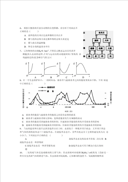 提前招生科学模拟试卷4