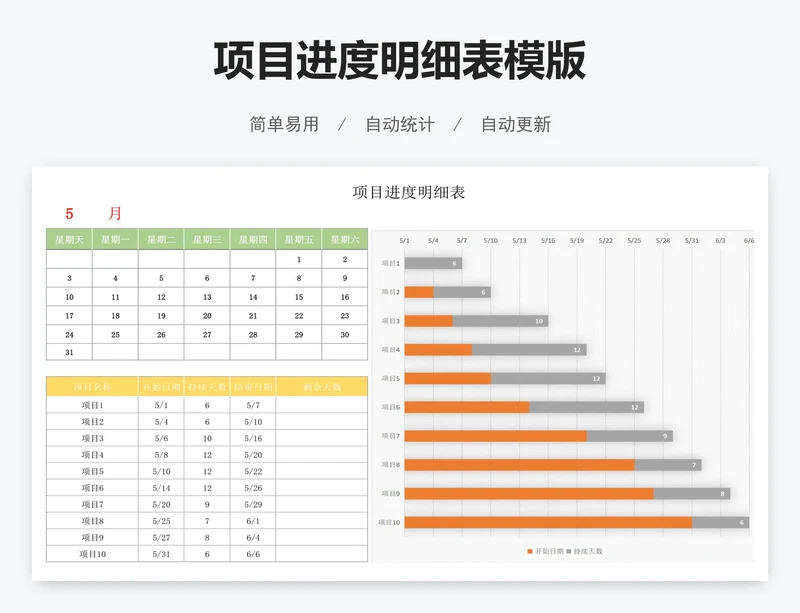 项目进度明细表模版