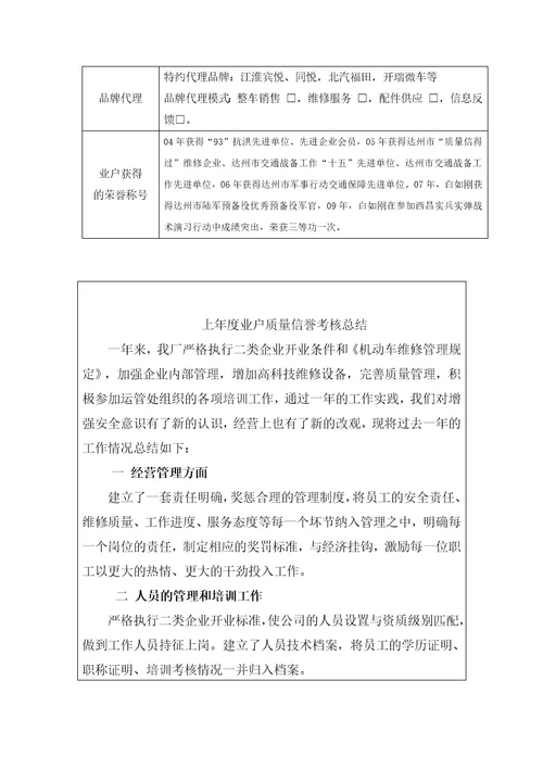 某厂上年度业户质量信誉考核总结