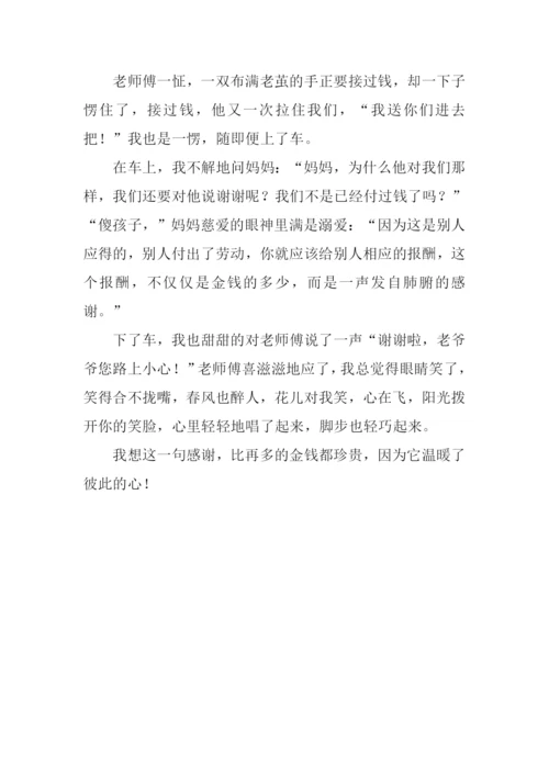 一句温暖的感谢作文800字.docx