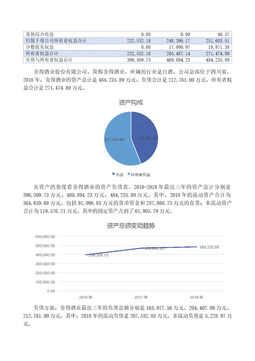 舍得酒业股份有限公司2018年度财务报表分析报告