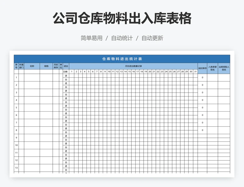 公司仓库物料出入库表格