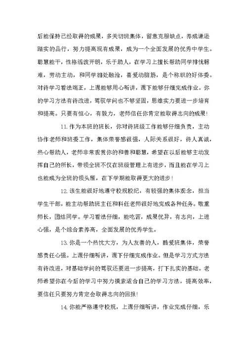 给高中生的评语