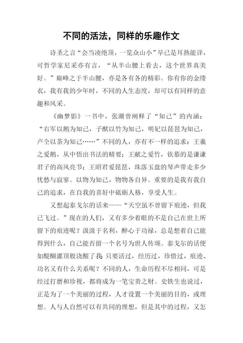不同的活法-同样的乐趣作文.docx