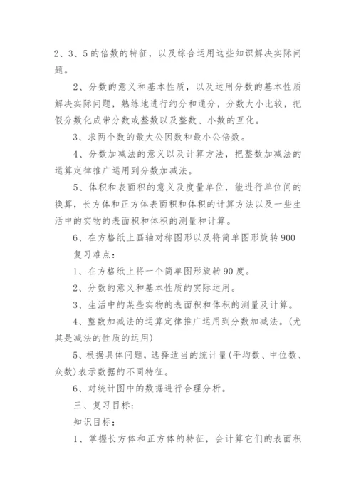 人教版小学数学五年级下册复习计划.docx