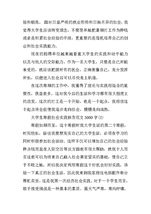 关于大学生寒假实习报告范文3000字