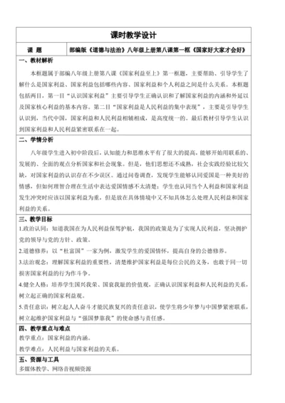 【新课标】8.1国家好大家才会好 教学设计