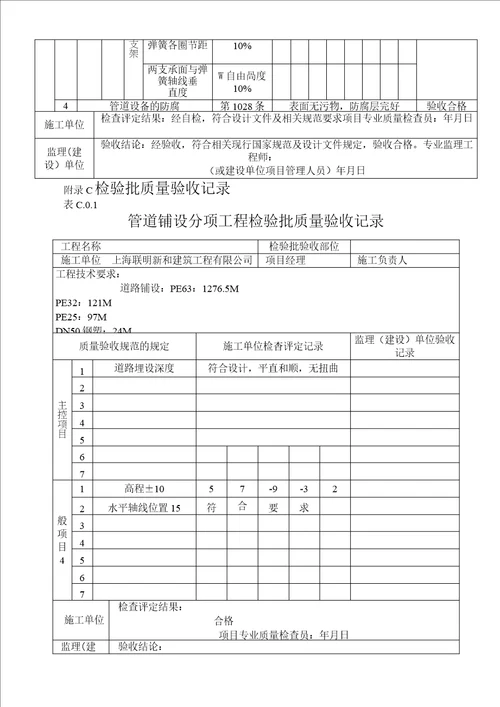 PE管及双壁波纹管施工分部分项检验批质量验收表格