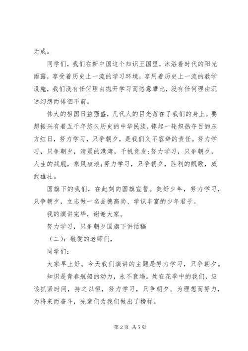 努力学习，只争朝夕国旗下致辞稿.docx