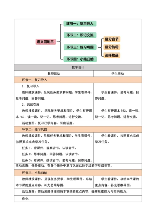 部编1A 第3单元 第17课 语文园地三 教学设计