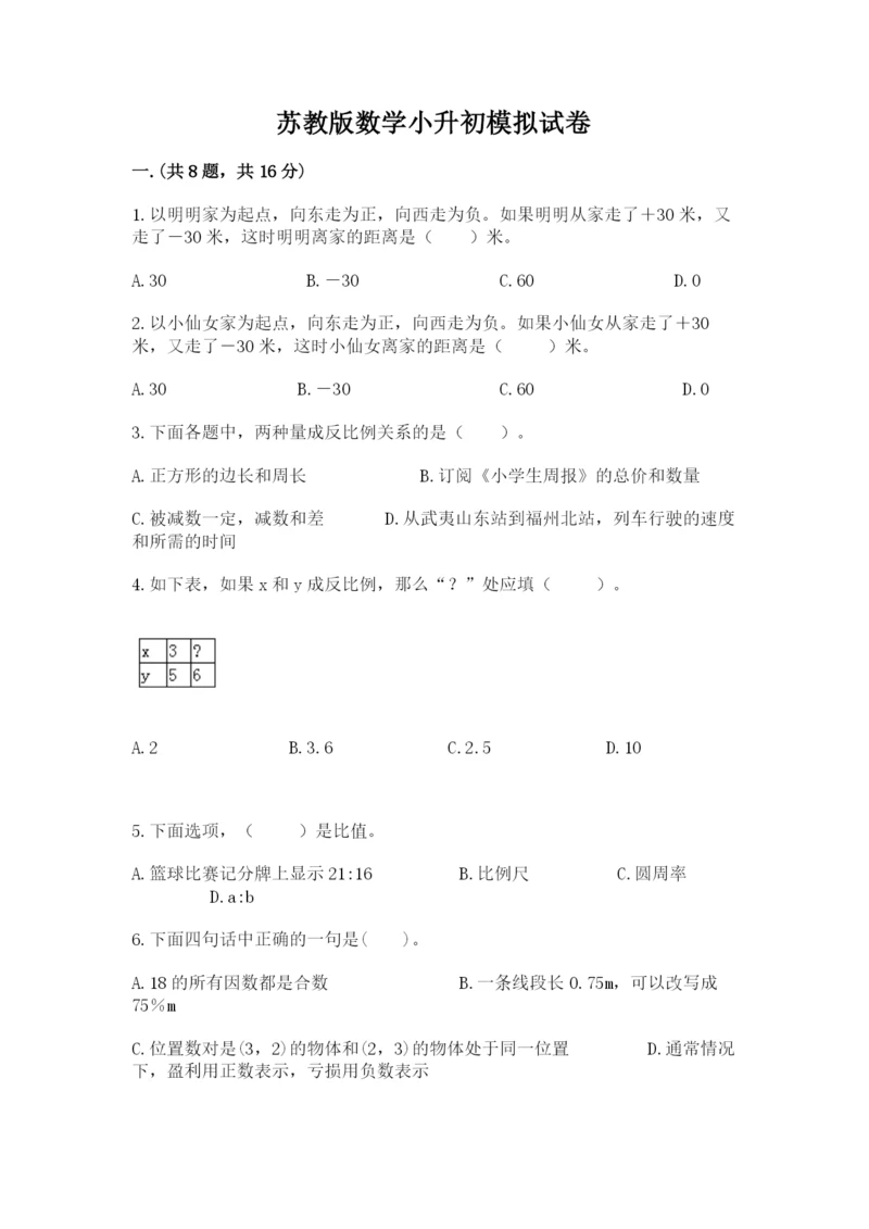 苏教版数学小升初模拟试卷附答案（达标题）.docx