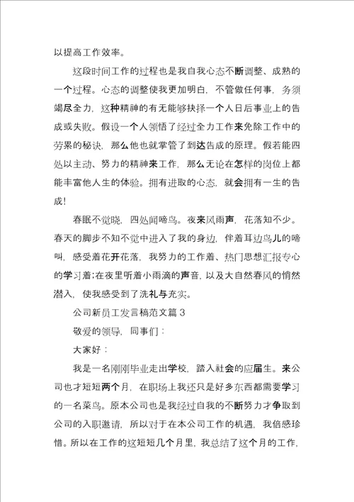 公司新员工发言稿3篇