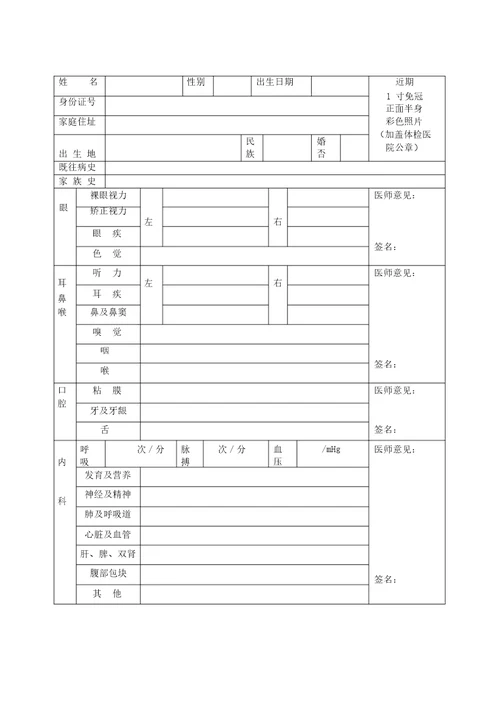 人民医院健康体检表全面版1