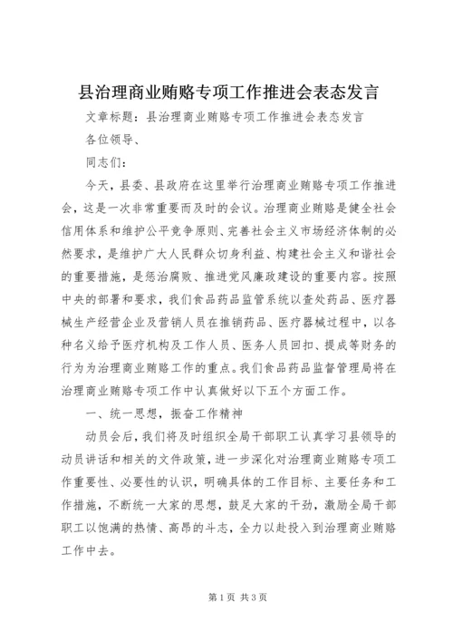 县治理商业贿赂专项工作推进会表态发言 (2).docx